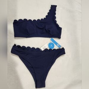 Cupshe Scalloped One-Shoulder Swim Set, Bikini Bottom NWT, Size M